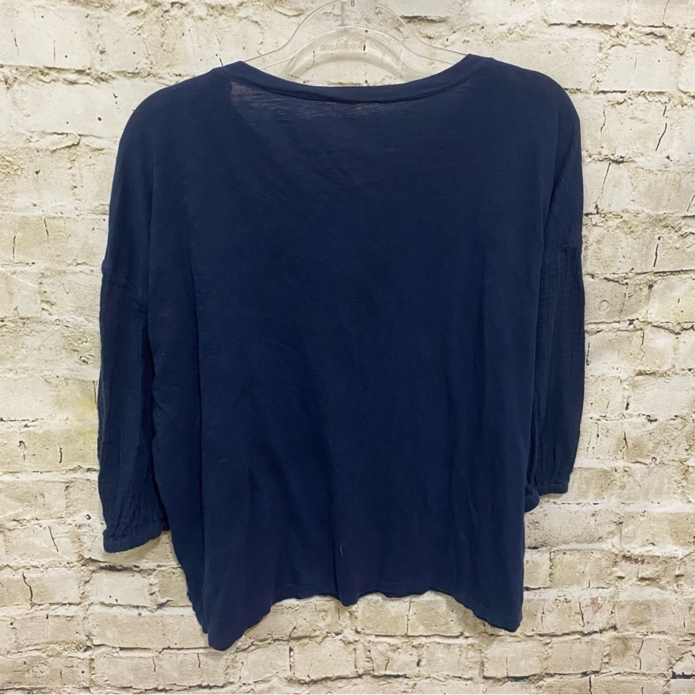LOFT Blue Cotton 3/4 Sleeve Gauze Sleeve Top - Picture 3 of 5